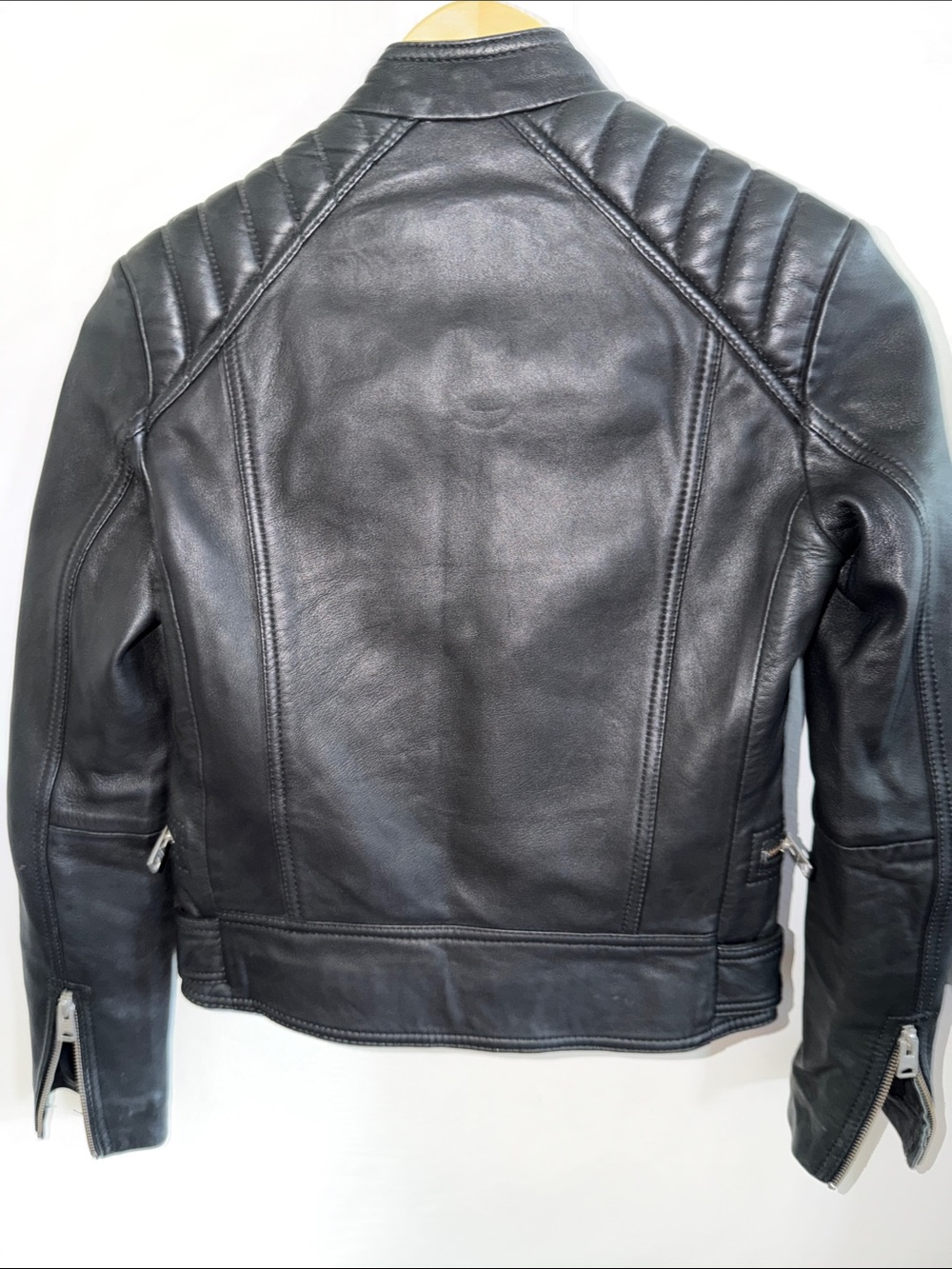All Saints Black Kerr Biker Jacket 100% Lamb Leather Jacket Sz. 0 - Picture 7 of 8